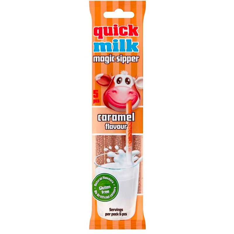 Quick Milk Magic Sipper Caramel Flavor, cannucce con caramelle al gusto di caramello da 30g