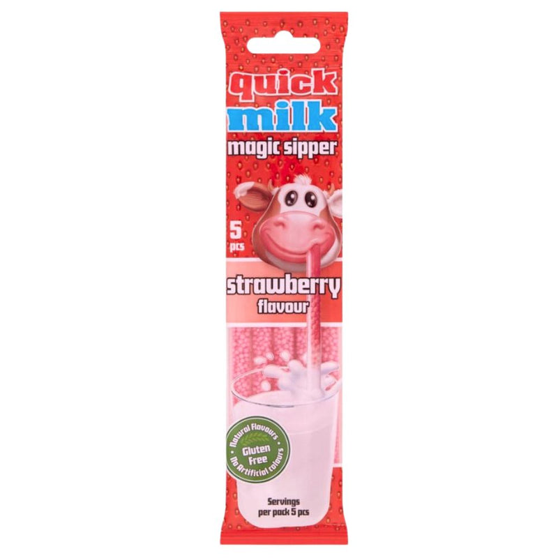 Confezione da 30g di cannucce di caramelle alla fragola Quick milk magic Strawberry