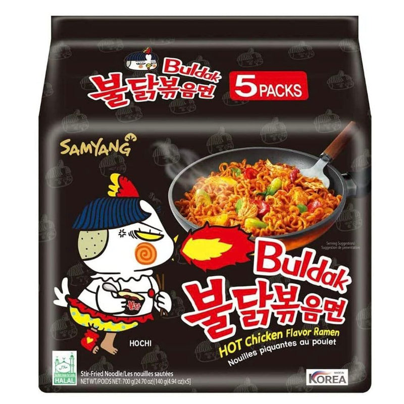 Confezione da 700g di noodles al gusto di pollo piccante Buldak Hot Chicken Ramen