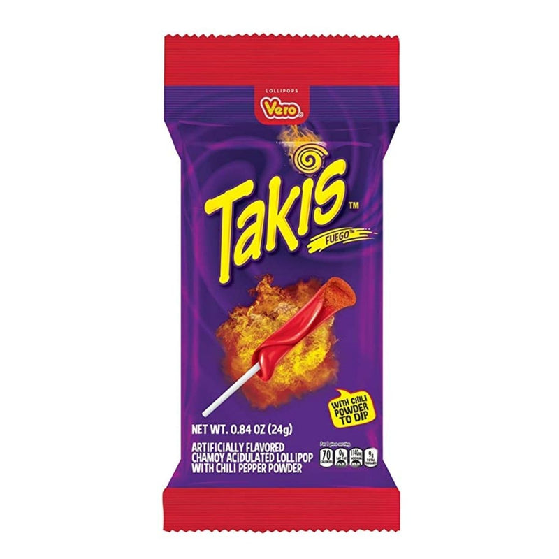 Takis Lollipop, piruleta de fresa cubierta de polvo picante 24g